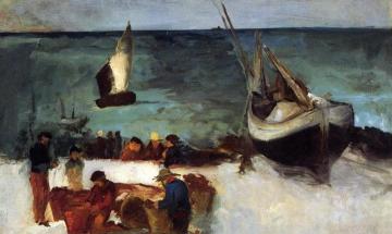 Berck Seascape: Fishing Boats and Fishermen Artwork by Edouard Manet