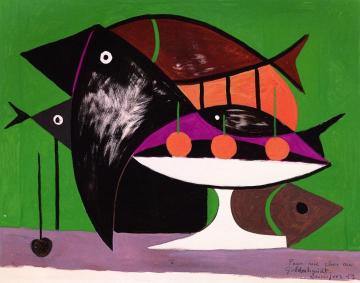 Still LIfe with Fish Artwork by Oscar Dominguez