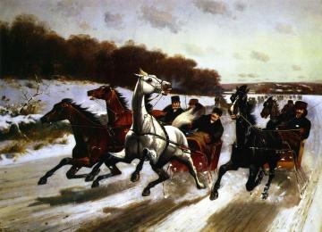 Horse-drawn Sleighs Racing Artwork by Nicholas Winfield Scott Leighton