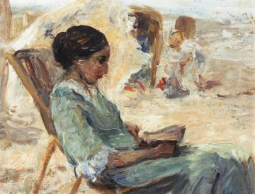 Artist's Wife On The Beach, Reading Artwork by Jan Zoetelief Tromp