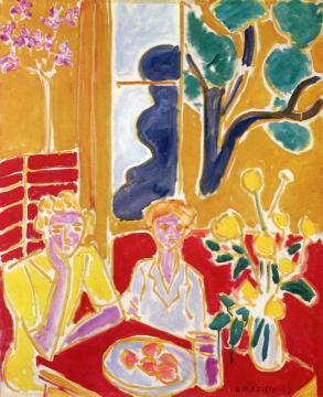 Two Girls In Yellow And Red Interior Artwork by Henri Matisse