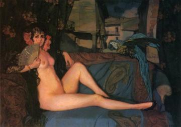 Reclining Maja With Blue And Gold Artwork by Ignacio Zuloaga y Zabaleta
