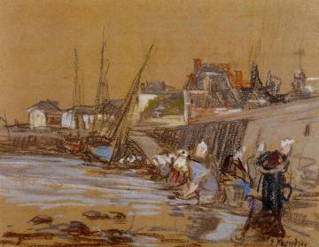 Laundresses in the Port of Honfleur Artwork by Eugène-Louis Boudin