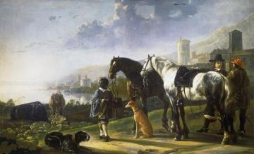 A Page with Two Horses Artwork by Aelbert Cuyp