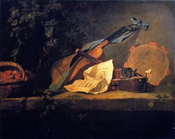 Musical Instruments and Basket of Fruit Artwork by Jean-Baptiste-Simeon Chardin