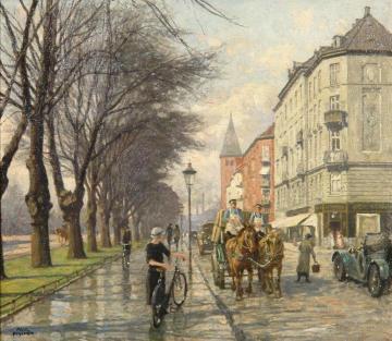 Jagtvej looking towards Vibenhus Runddel Artwork by Paul Gustave Fischer