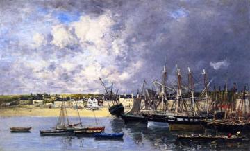 Boats at Anchor in the Port, Portrieux Artwork by Eugène-Louis Boudin