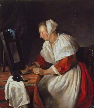 A Woman at Her Mirror Artwork by Gabriel Metsu
