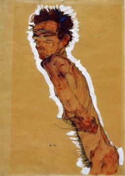 Male Nude In Profile Facing Left Artwork by Egon Schiele