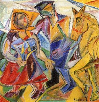 Peasants and Horse Artwork by David Davidovich Burliuk