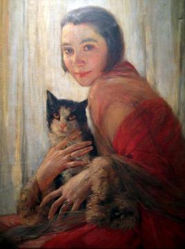 Girl with Cat Artwork by Robert Auer