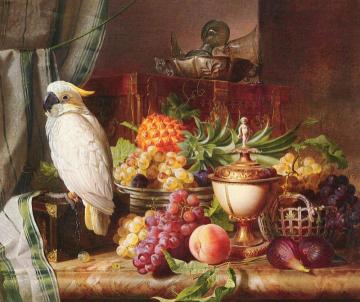 Still Life with Fruit and a Cockatoo Artwork by Joseph Schuster