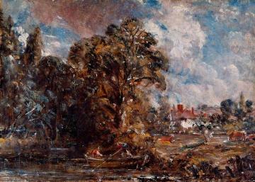 A River Scene with a Farmhouse near the Water's Edge Artwork by John Constable