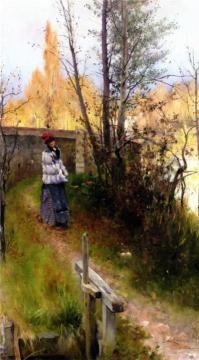 Karin In Grez, Autumn Artwork by Carl Larsson