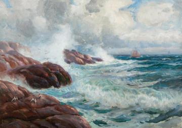 Coastal Landscape With Sailing Boats And Seabirds Artwork by Thorolf Holmboe