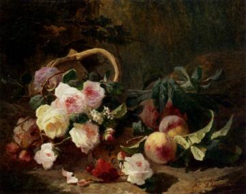 Basket Of Roses And Fruits Artwork by Pierre Bourgogne
