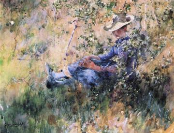 Girl by a Flowering Hawthorn Bush Artwork by Carl Larsson