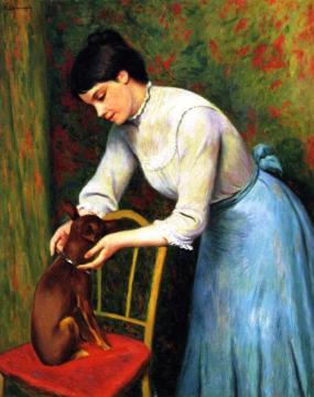 Woman with Dog Artwork by Federico Zandomeneghi