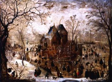 Winter Landscape With A Castle On An Island Artwork by Hendrick Avercamp