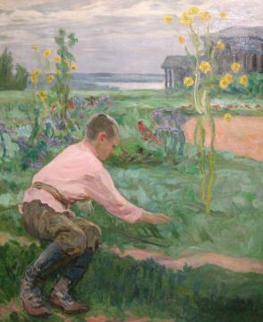 Boy on the Grass Artwork by Nikolai Petrovich Bogdanov-belsky