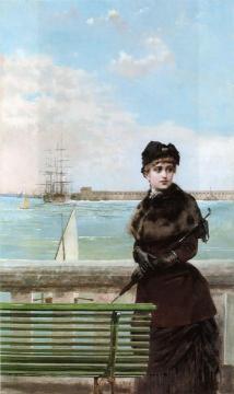 An Elegant Woman at St. Malo Artwork by Vittorio Matteo Corcos