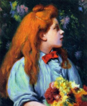 Girl with Flowers Artwork by Federico Zandomeneghi