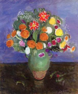 Vase of Flowers on a Blue Background Artwork by Charles Camoin