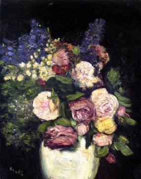 Still Life with Roses and Delphiniums Artwork by George Leslie Hunter
