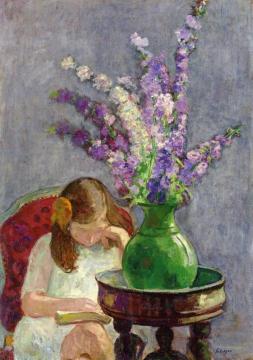 Girl with Flowers Artwork by Henri Lebasque