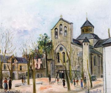 Aubazine (Correze), Church and Plaza Artwork by Maurice Utrillo