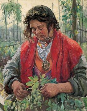 Hop-picking Granny Knowles, An Old Hand Artwork by Dame Laura Knight