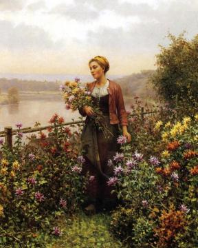 Woman in a Garden Artwork by Daniel Ridgway Knight