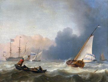 Rough sea with a Dutch yacht under sail Artwork by Ludolf Bakhuizen