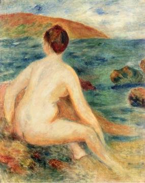 Nude Bather Seated by the Sea Artwork by Pierre Auguste Renoir
