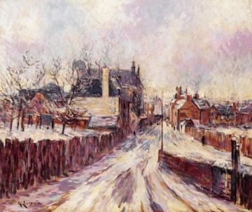 The Entrance to the Village of Mortain in the Snow Artwork by Gustave Loiseau