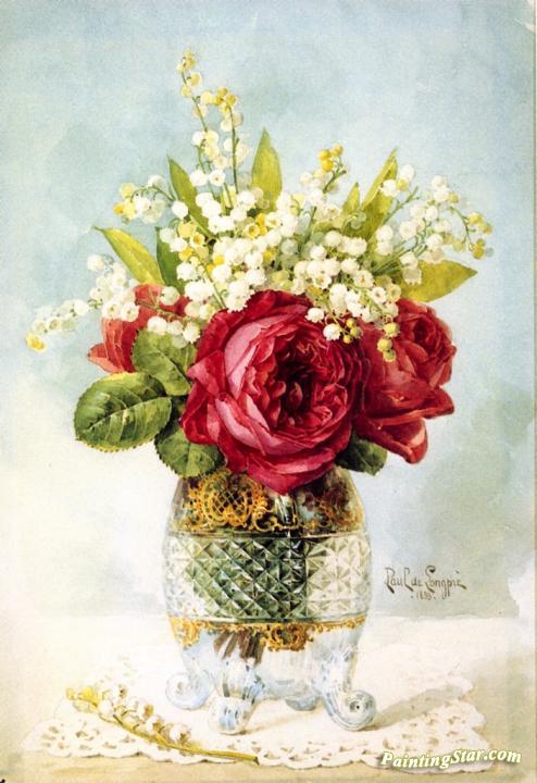 Red Roses In A Vase Artwork by Raoul de Longpre