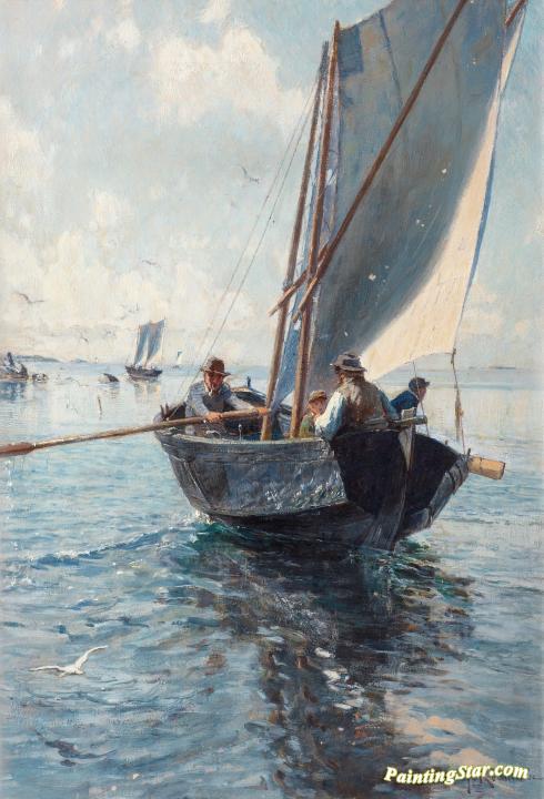 Fishermen in a boat Artwork by Johan Krouthén