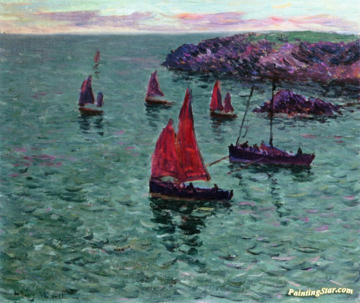 Seascape with Boats Artwork by Henry Moret