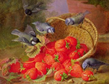 Still Life, Strawberries and Bluetits Artwork by Eloise Harriet Stannard
