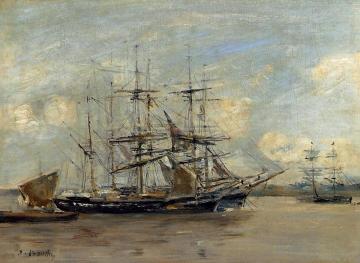 Le Havre, Three Master at Anchor in the Harbor Artwork by Eugène-Louis Boudin