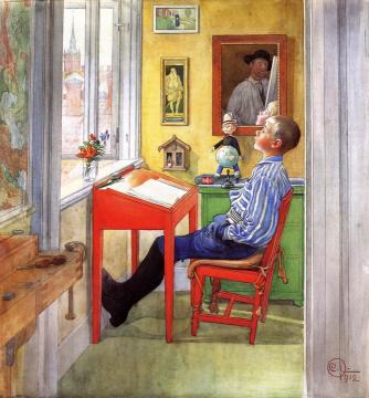 Esbjorn Doing His Homework Artwork by Carl Larsson