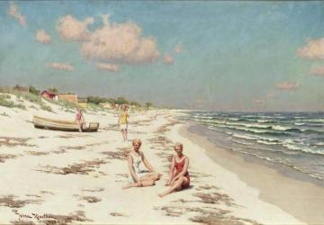 Women on the beach in Falsterbo Artwork by Johan Krouthén