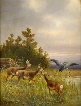 Deer And Herron Artwork by Moritz Muller