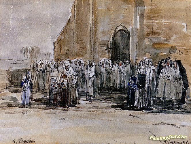 Exiting from Mass at Plougastel Artwork by Eugène-Louis Boudin
