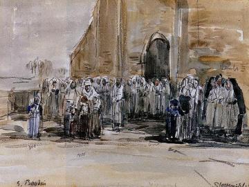 Exiting from Mass at Plougastel Artwork by Eugène-Louis Boudin