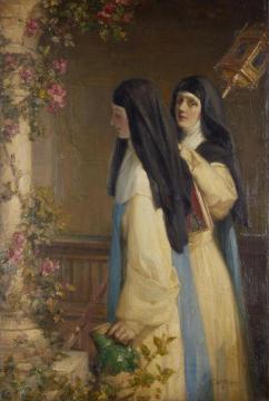 Two nuns in a cloister Artwork by Talbot Hughes