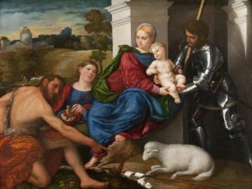 Virgin and Child with Saints John the Baptist, Mary Magdalene and George (?) Artwork by Paris Bordone