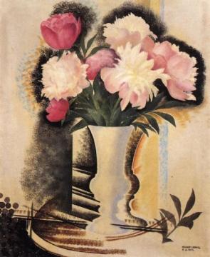 Peonies With White Vase Artwork by Konrad Cramer