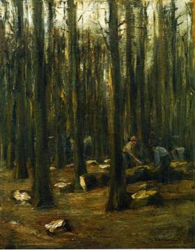 Holzhacker im Inneren eines Waldes Artwork by Max Liebermann