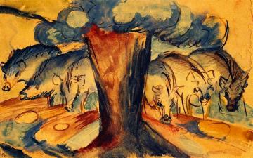 Pigs under a Tree Artwork by Franz Marc